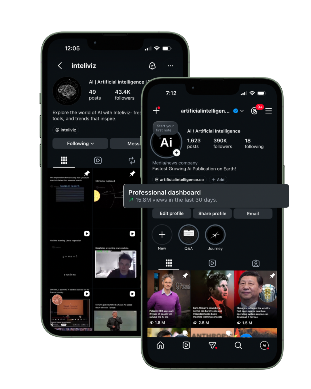 Inteliviz and ArtificialIntelligence.co Instagram Feed Preview on Mobile Phones